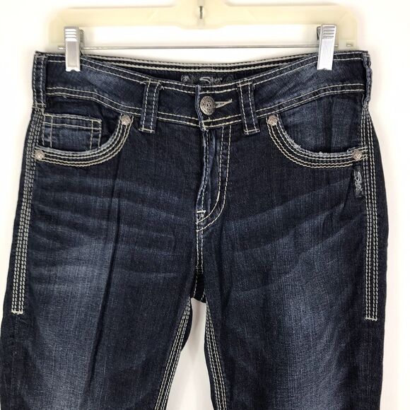 Silver Jeans Women’s Size‎ 28 Suki Surplus Capri Mid Rise Dark Wash Thick Stitch - Picture 4 of 8